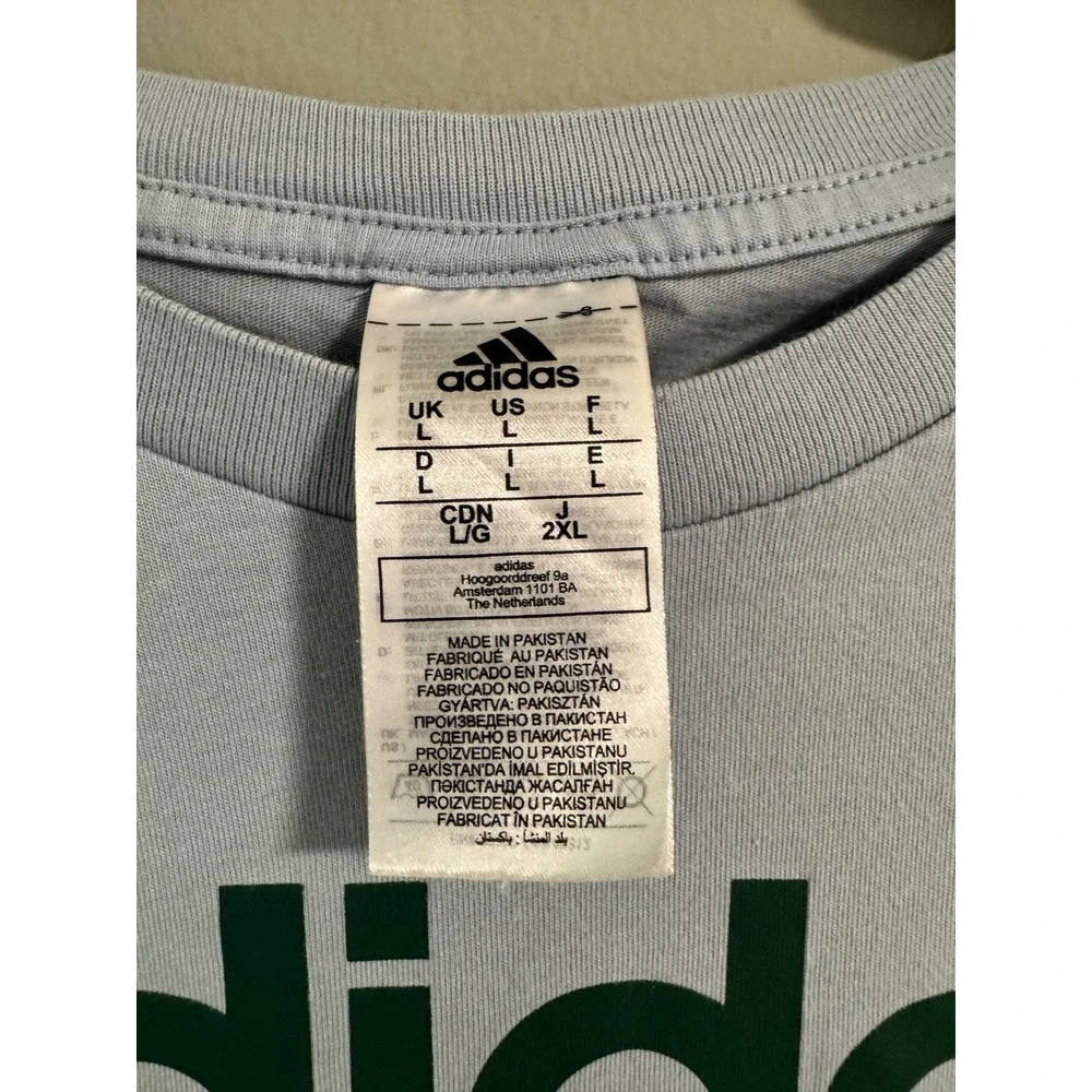 #5 Adidas Mens Logo Graphic T-Shirt Light Blue Green Size Large Short Sleeve Tee
